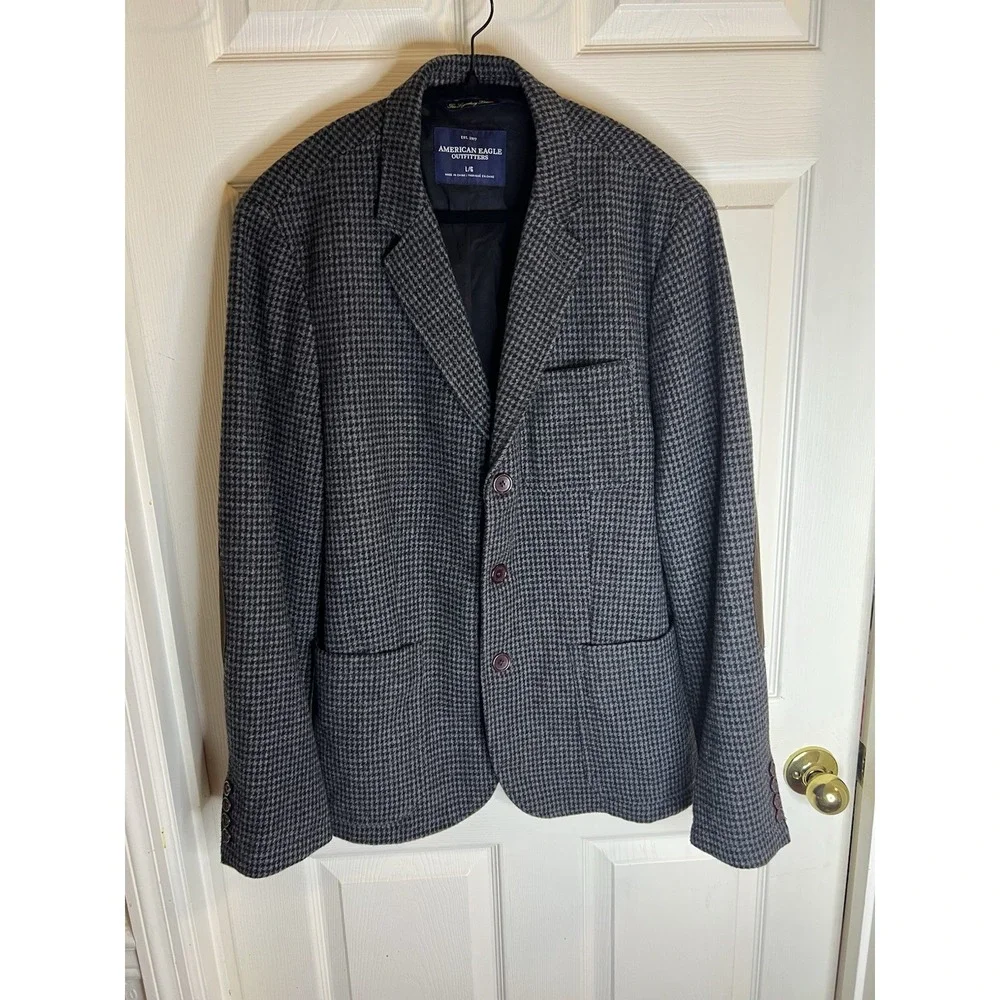 American Eagle Outfitters Mens The Legendary Blazer L Wool Blend Herringbone Jac